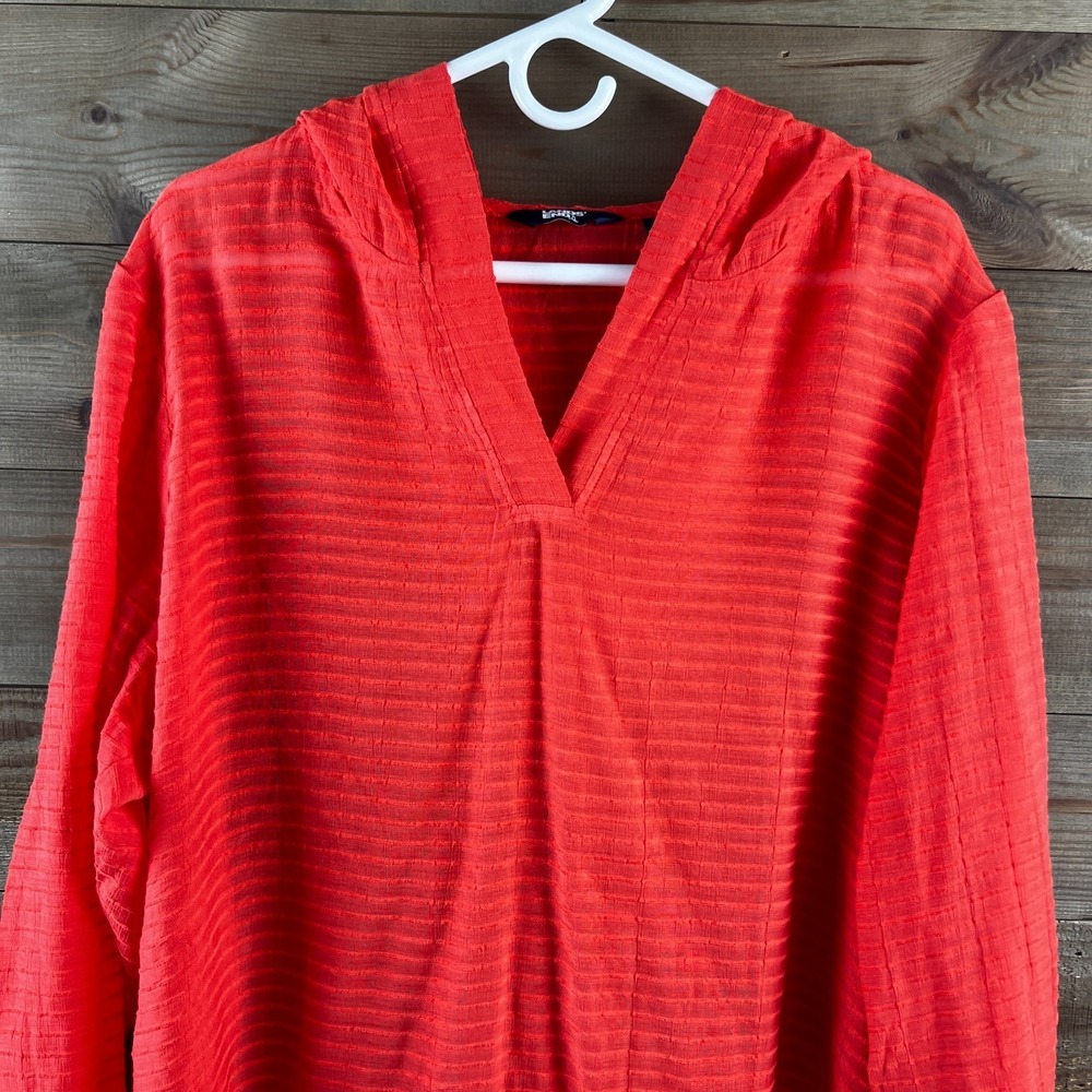 Lands End Womens Coverup Rib Hooded Mini Coral Bliss Beach Swim Coastal XL 18 - Picture 2 of 8